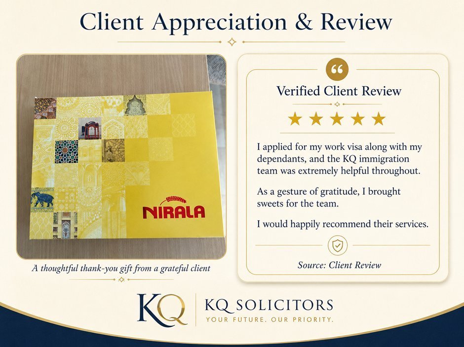 Work visa and dependants client thank-you sweets for KQ Solicitors