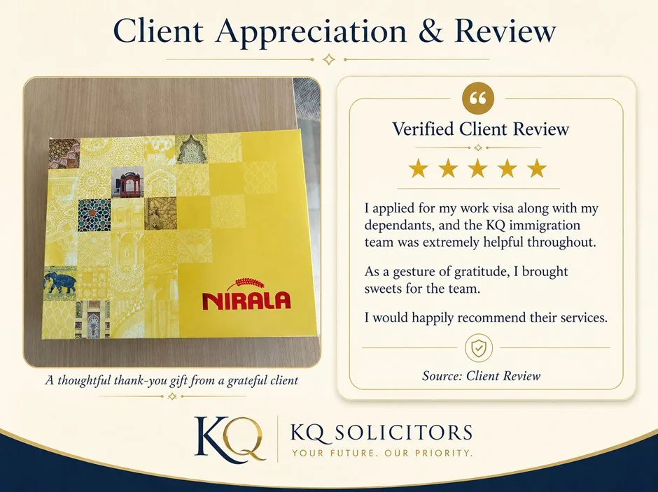 Work visa and dependants client thank-you sweets for KQ Solicitors